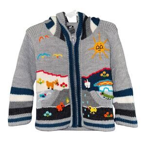 Incas Inc Wool Full Zip Hooded Sweater Hoodie Toddler 2T Whimsical Embroidered
